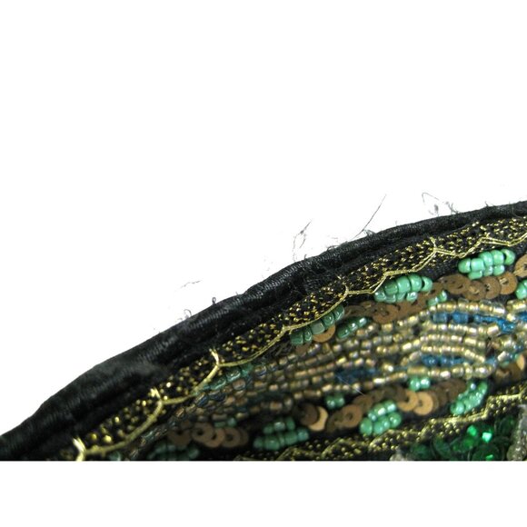 Vintage Emerald Beaded Sequin Belt Applique Statement Party Wide Boho Chic 37 in - Picture 3 of 15